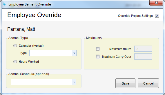 Benefit Accrual Employee Override